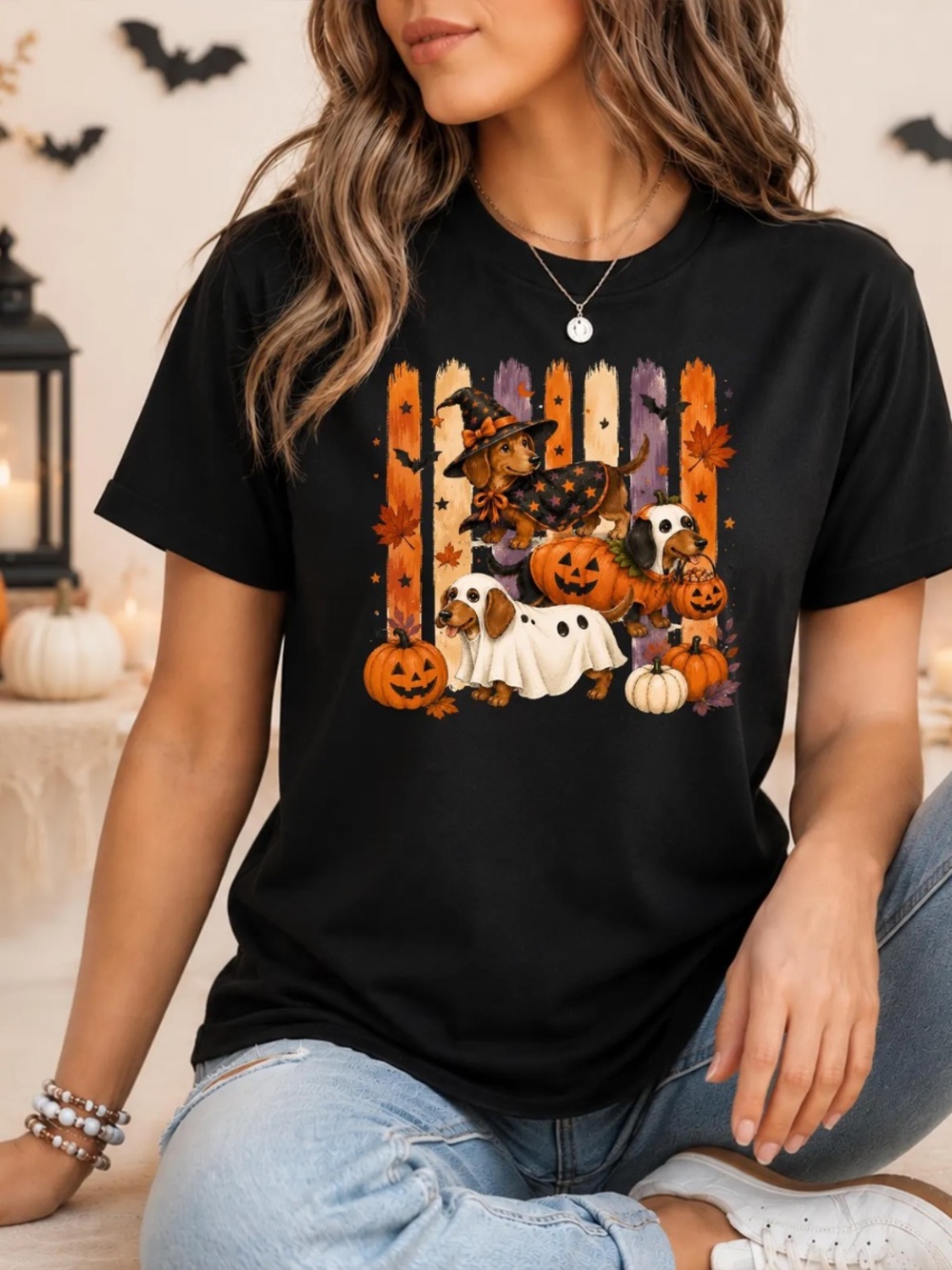 Halloween Dachshund Dog T-Shirt - Black